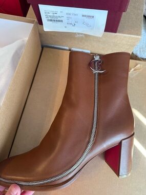 Louboutin Women's Brown Leather Zip Ankle Boots